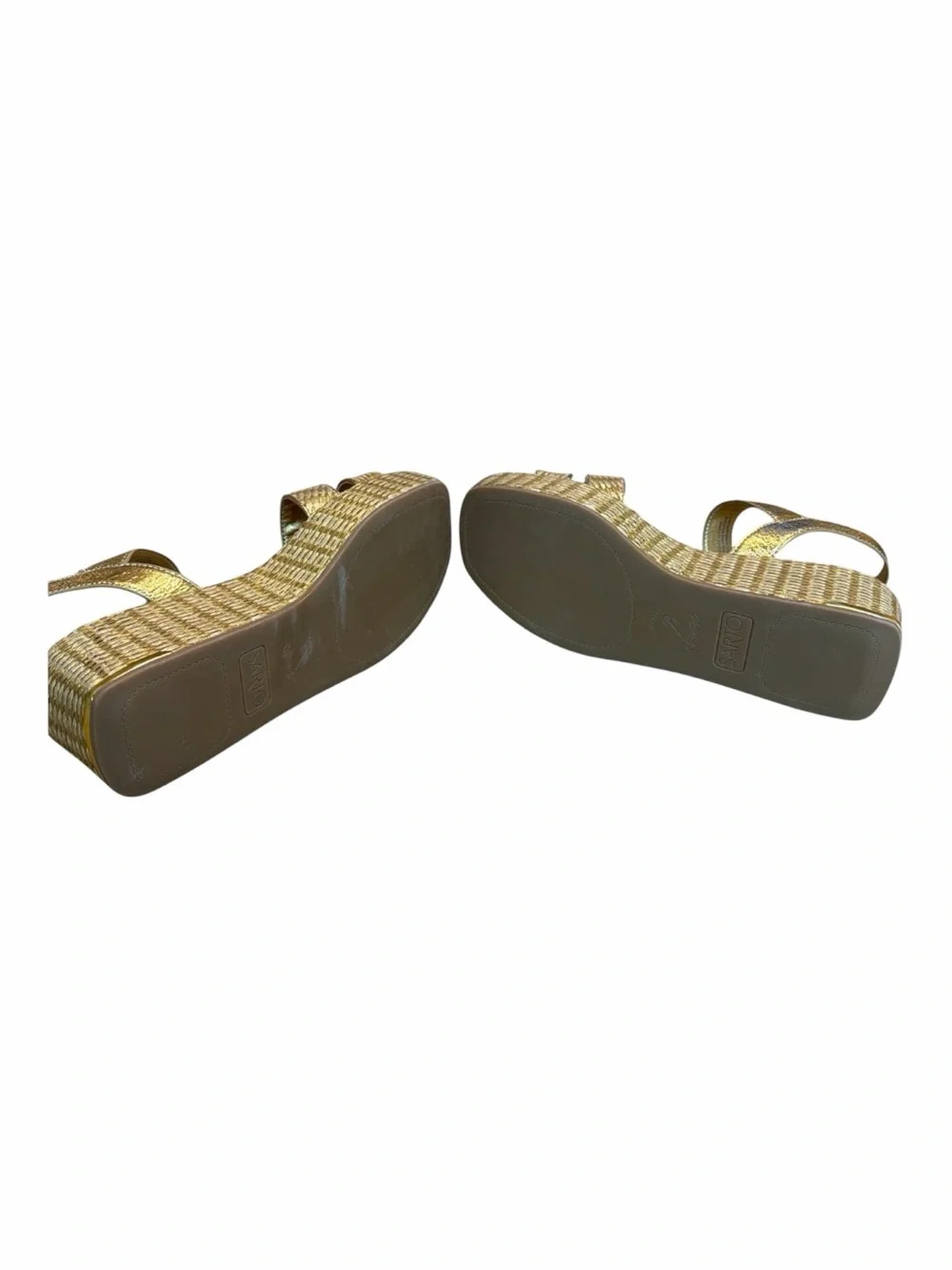 Franco Sarto Gold Metallic Wedge Sandals Raffia Platform Womens Size 9.5
